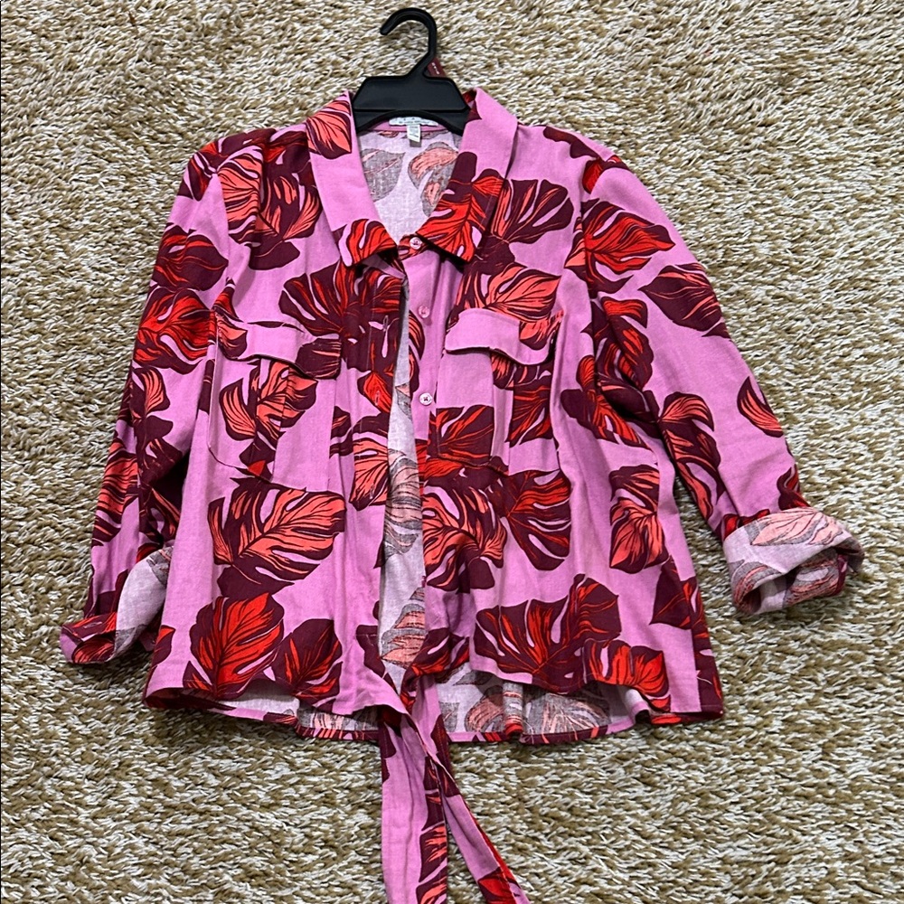 sofia by sofia vergara Pink Red Floral Tie-Front Shirt Jacket